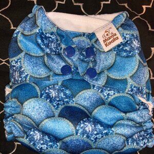 Blue Jean Mermaid Scales OS Pocket Cloth Diaper w/ Suede Inner by Mama Koala